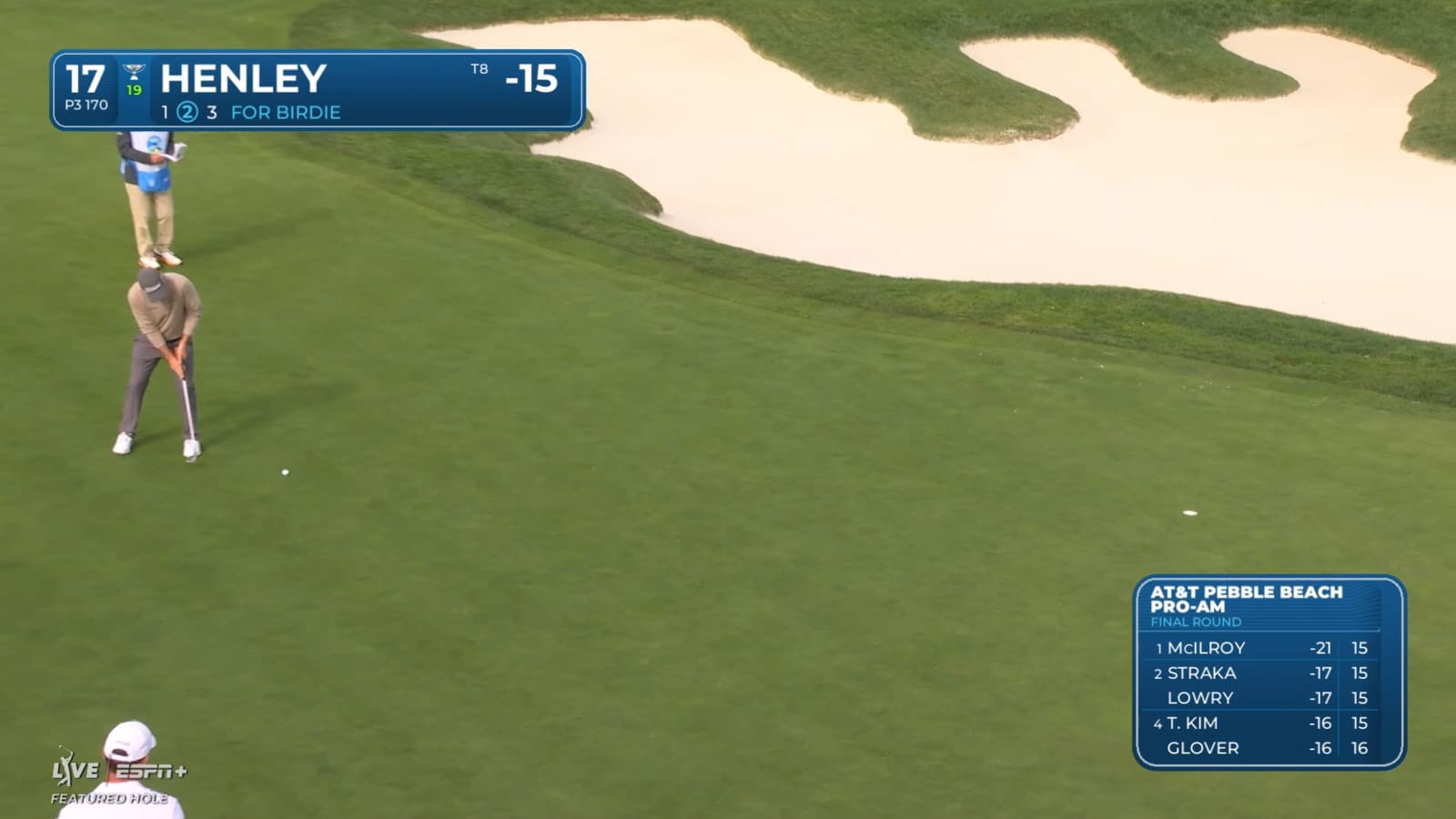 Russell Henley sends in 25-footer for birdie at AT&T Pebble Beach