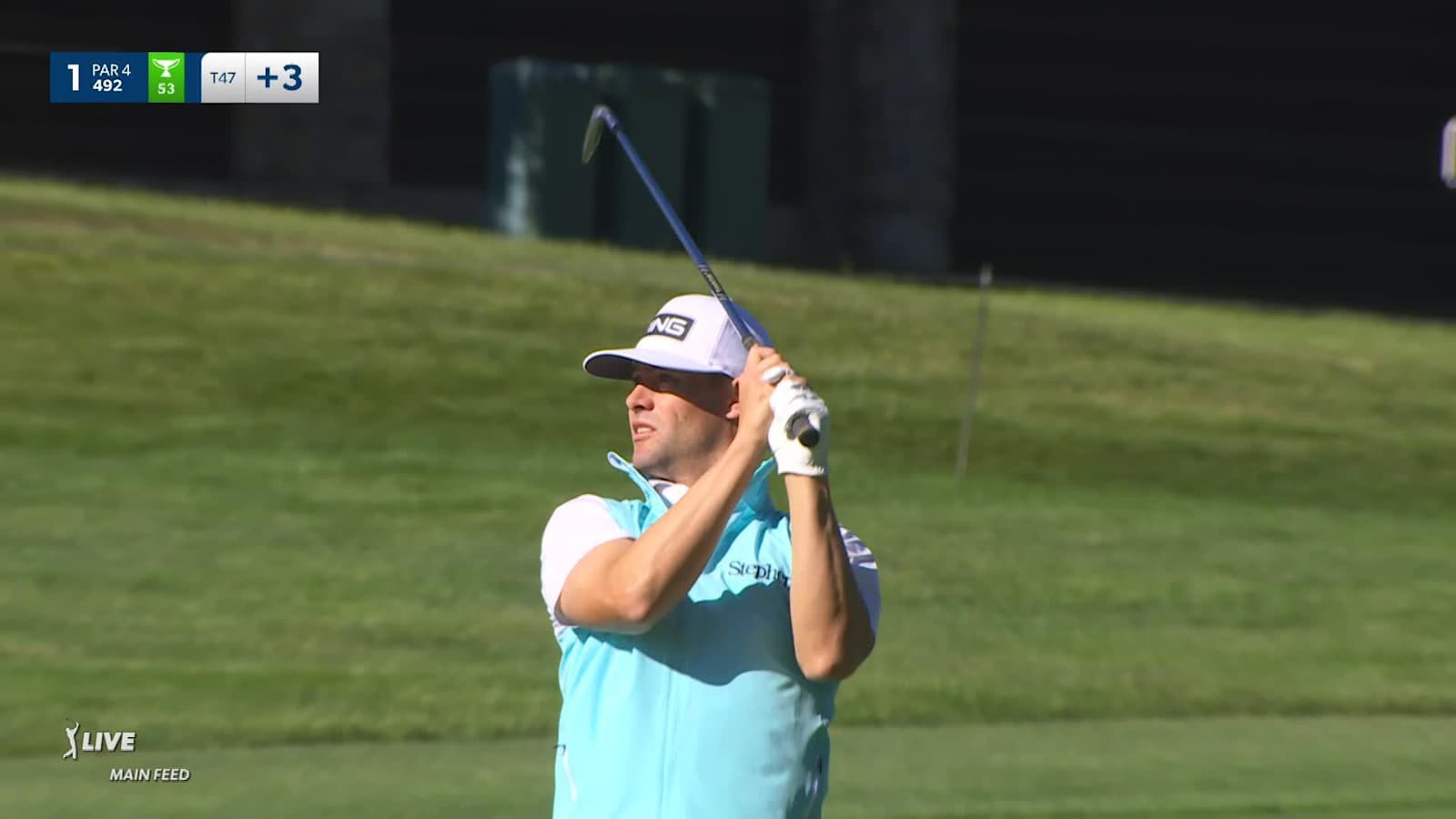 Taylor Moore runs it down the hill to set up birdie at the Memorial