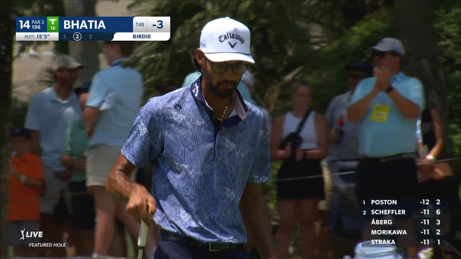 Akshay Bhatia holes 15-foot birdie putt at RBC Heritage