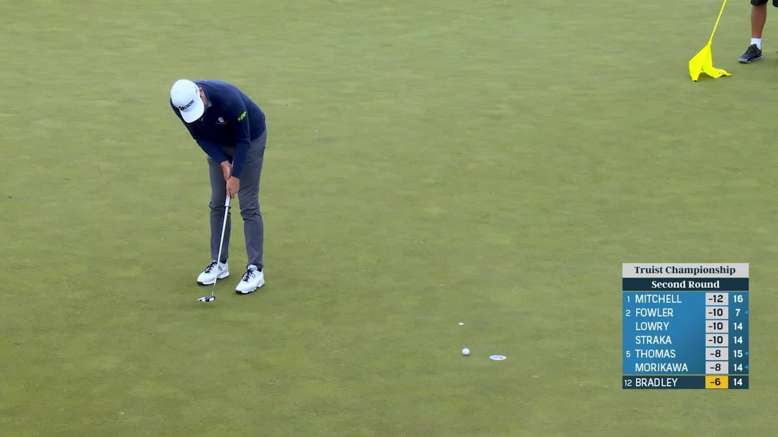 Keegan Bradley rolls in birdie putt at Truist Championship