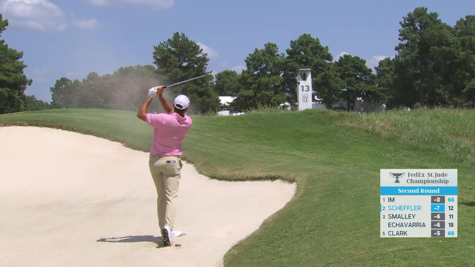 Scottie Scheffler gets up-and-down from 147 yards for birdie on No. 13 at FedEx St. Jude