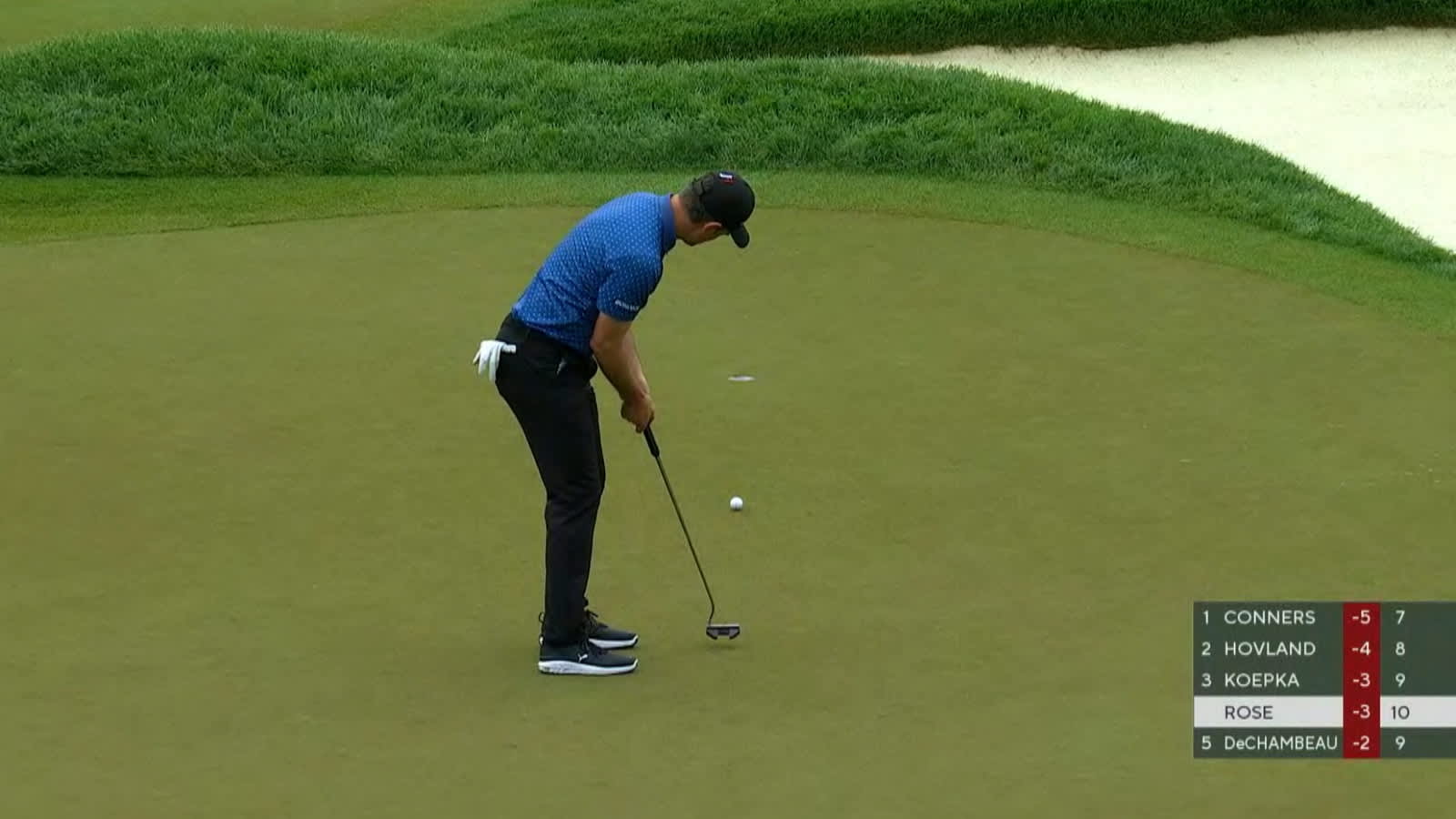 Justin Rose holes birdie putt at the PGA Championship