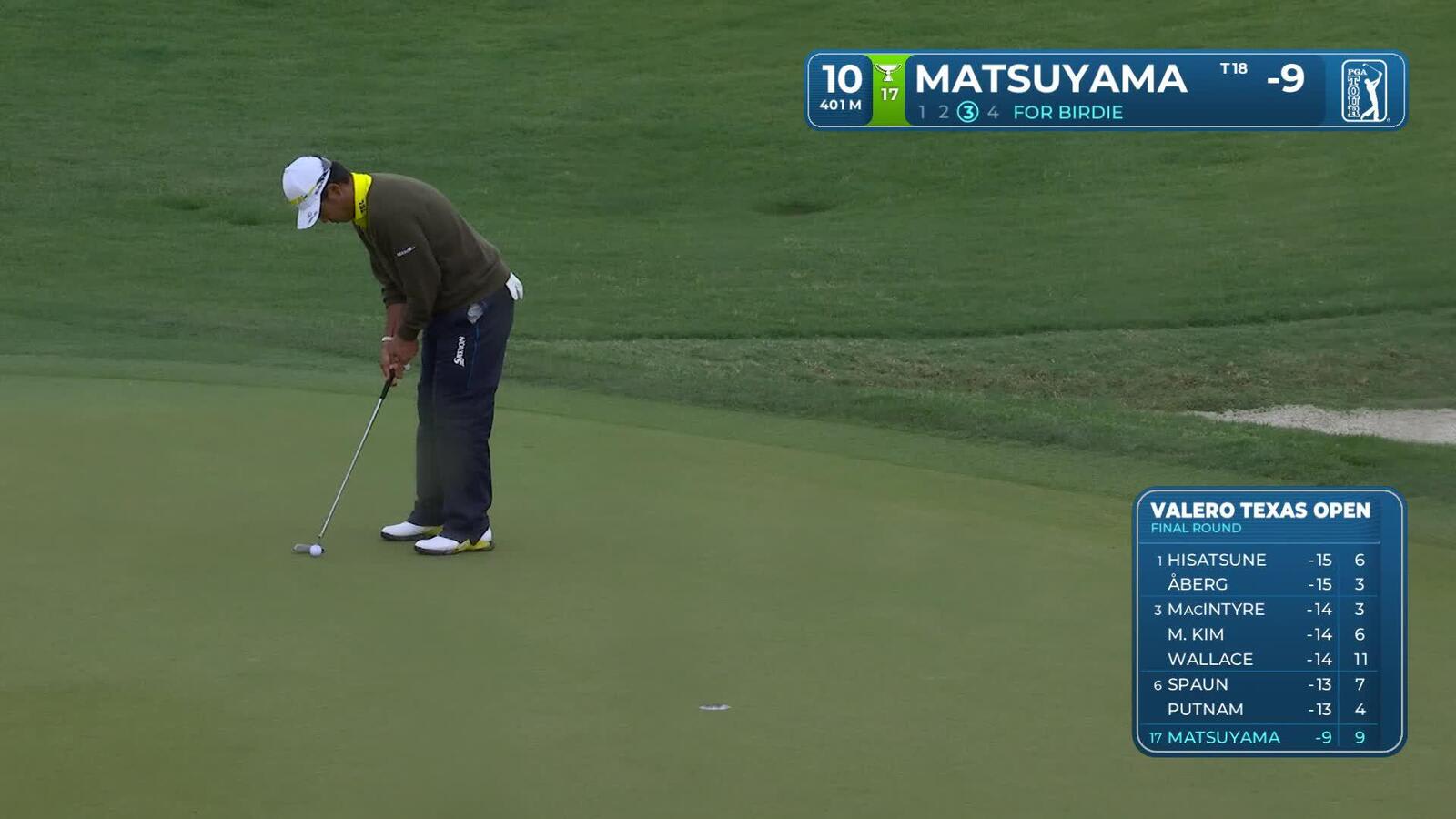Hideki Matsuyama drains 11-foot birdie putt on No. 10 at Valero