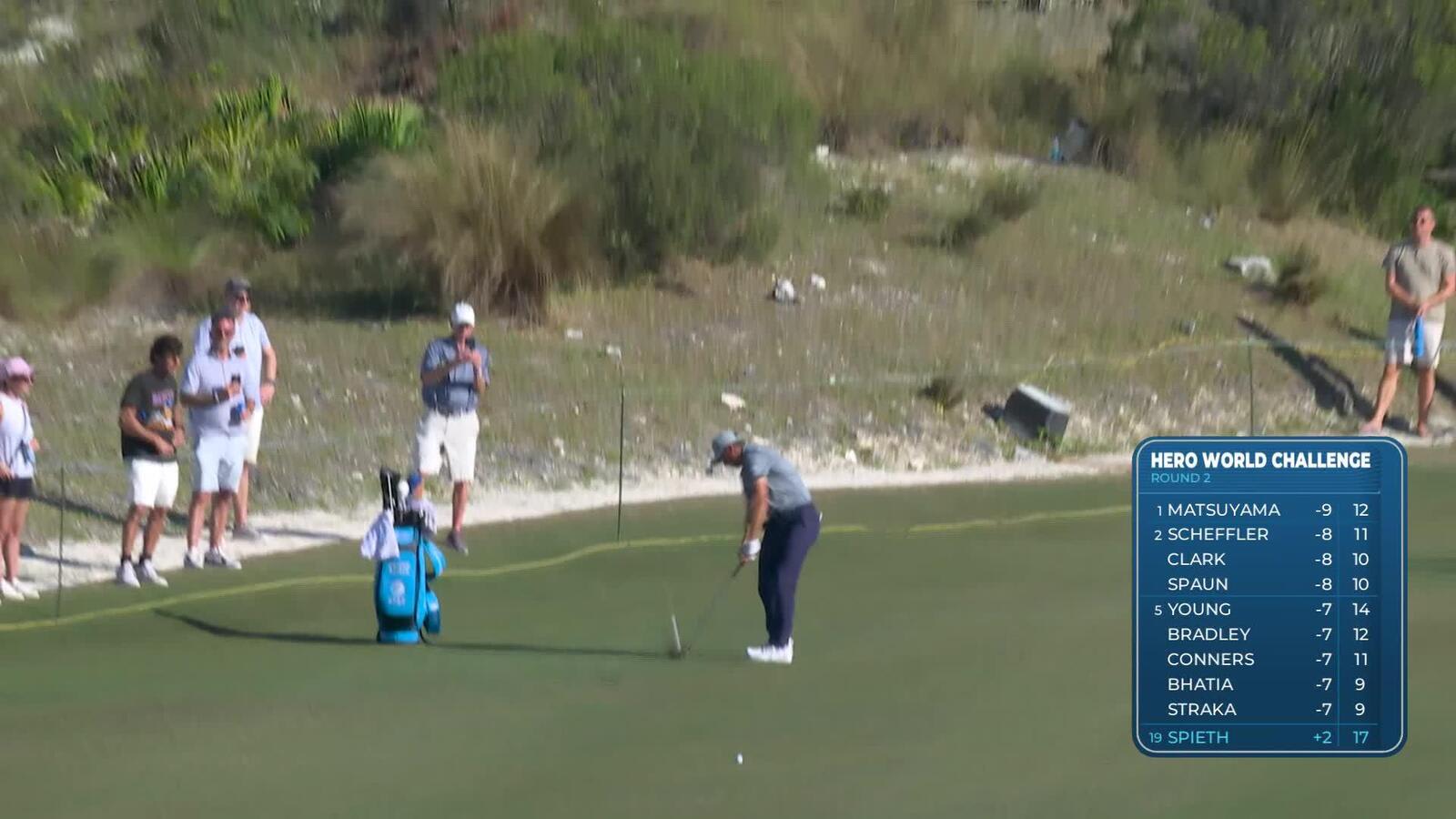 Jordan Spieth hits 158-yard approach to 9 feet, sets up birdie on No. 18 at Hero World Challenge