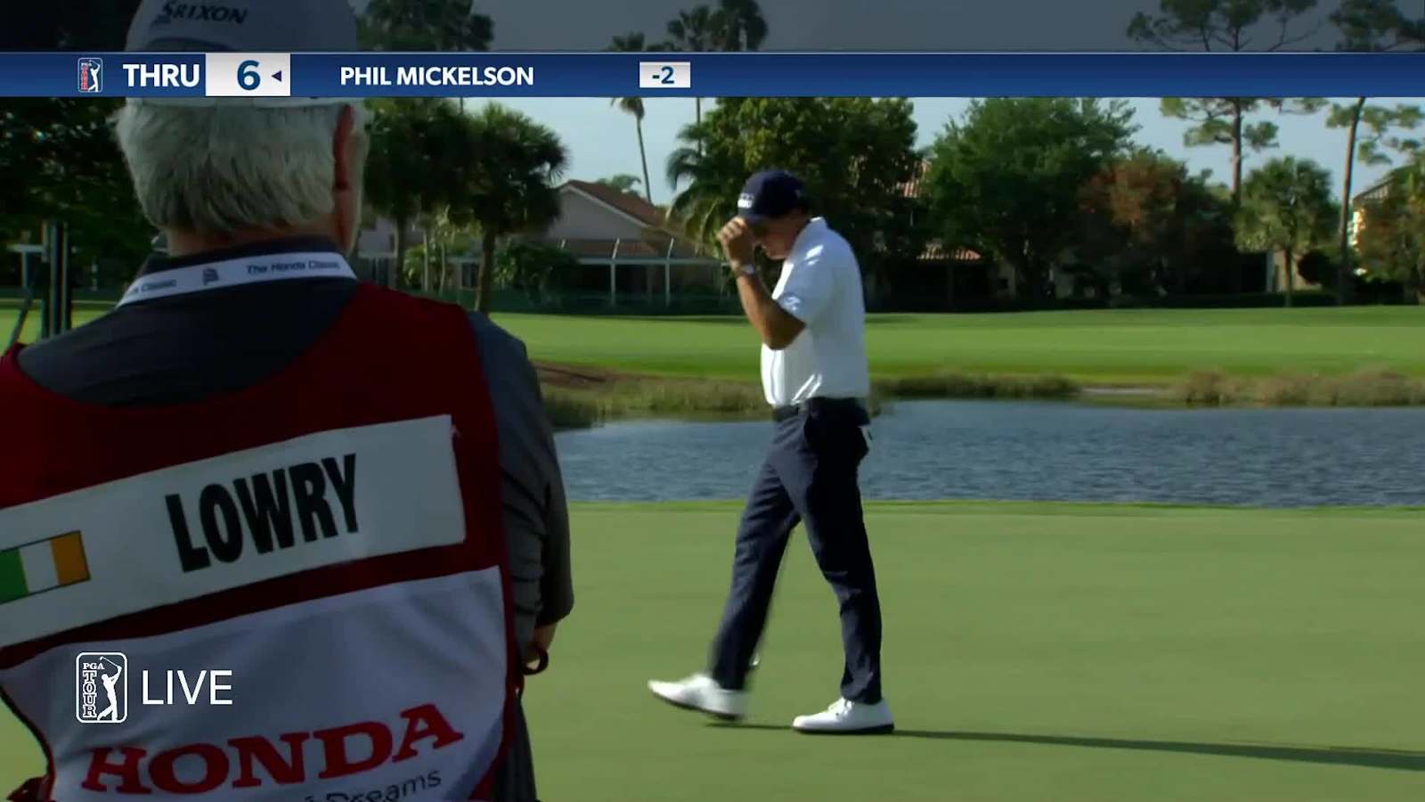 Phil Mickelson sinks a 33-foot birdie on No. 15 in Round 1 at The Honda Classic