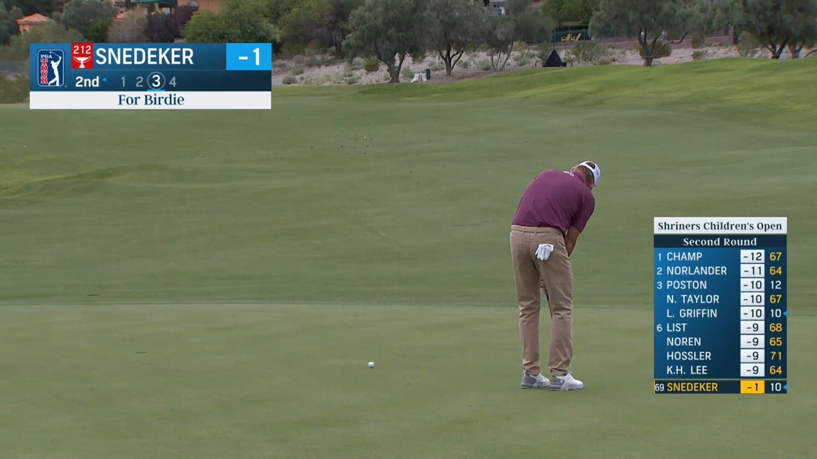 Brandt Snedeker rolls in 15-footer for birdie at Shriners Children's Open