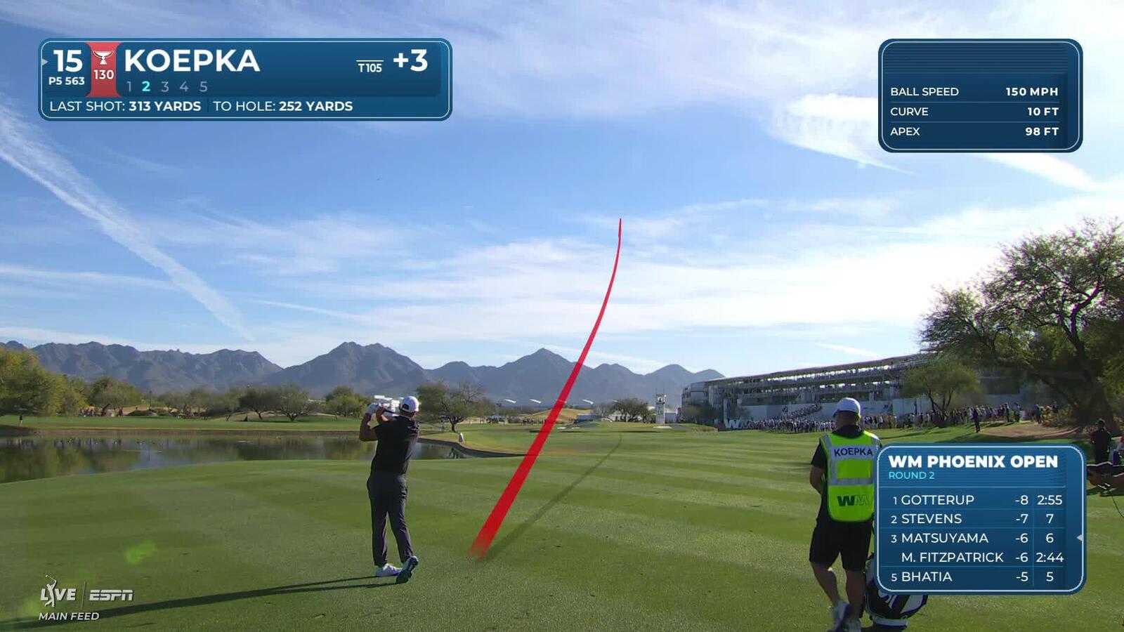 Brooks Koepka hits 258-yard approach to 21 feet, sets up birdie on No. 15 at WM Phoenix Open