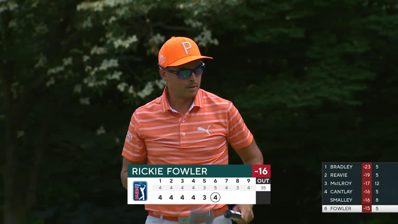 Rickie Fowler gets up-and-down from bunker for birdie at Travelers