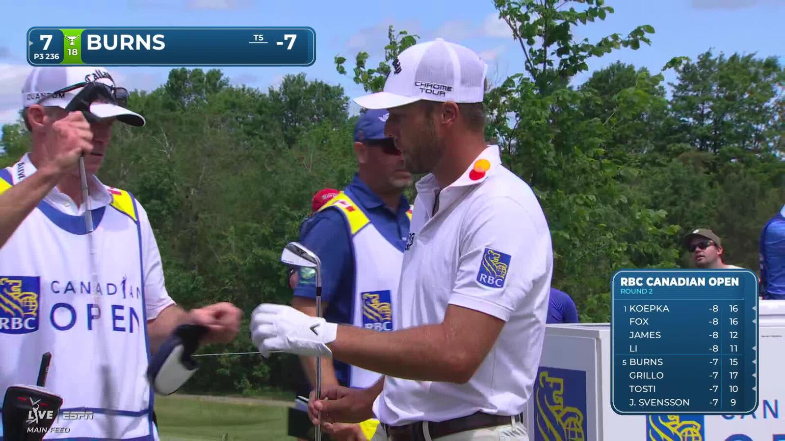 Sam Burns hits tee shot to 6 feet, sets up birdie on No. 7 at RBC Canadian