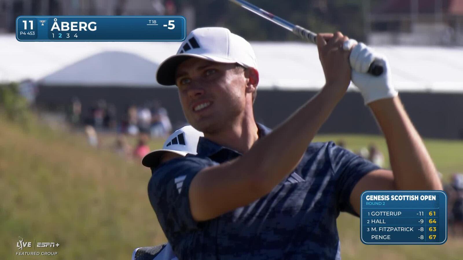 Ludvig Åberg sinks a 42-foot birdie putt on No. 11 at Genesis Scottish Open