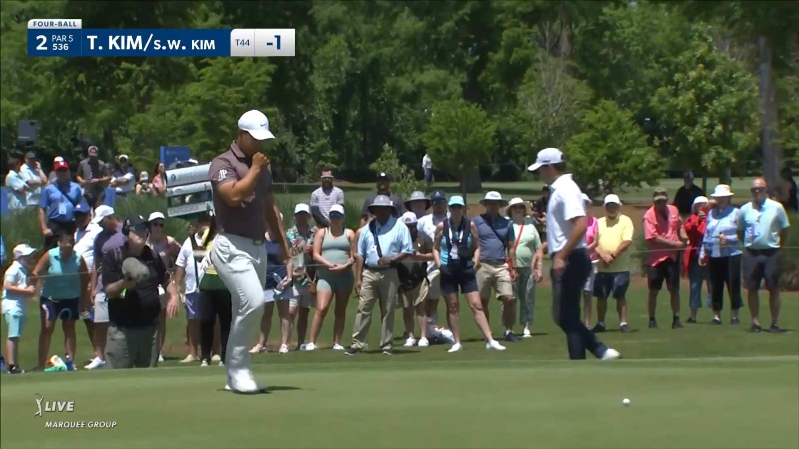 Tom Kim makes birdie on No. 2 at Zurich Classic