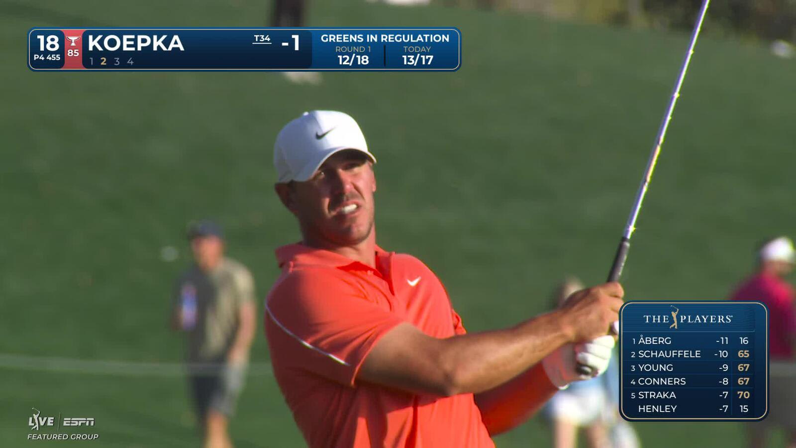 Brooks Koepka hits 164-yard approach to 5 feet, sets up birdie on 18 at THE PLAYERS