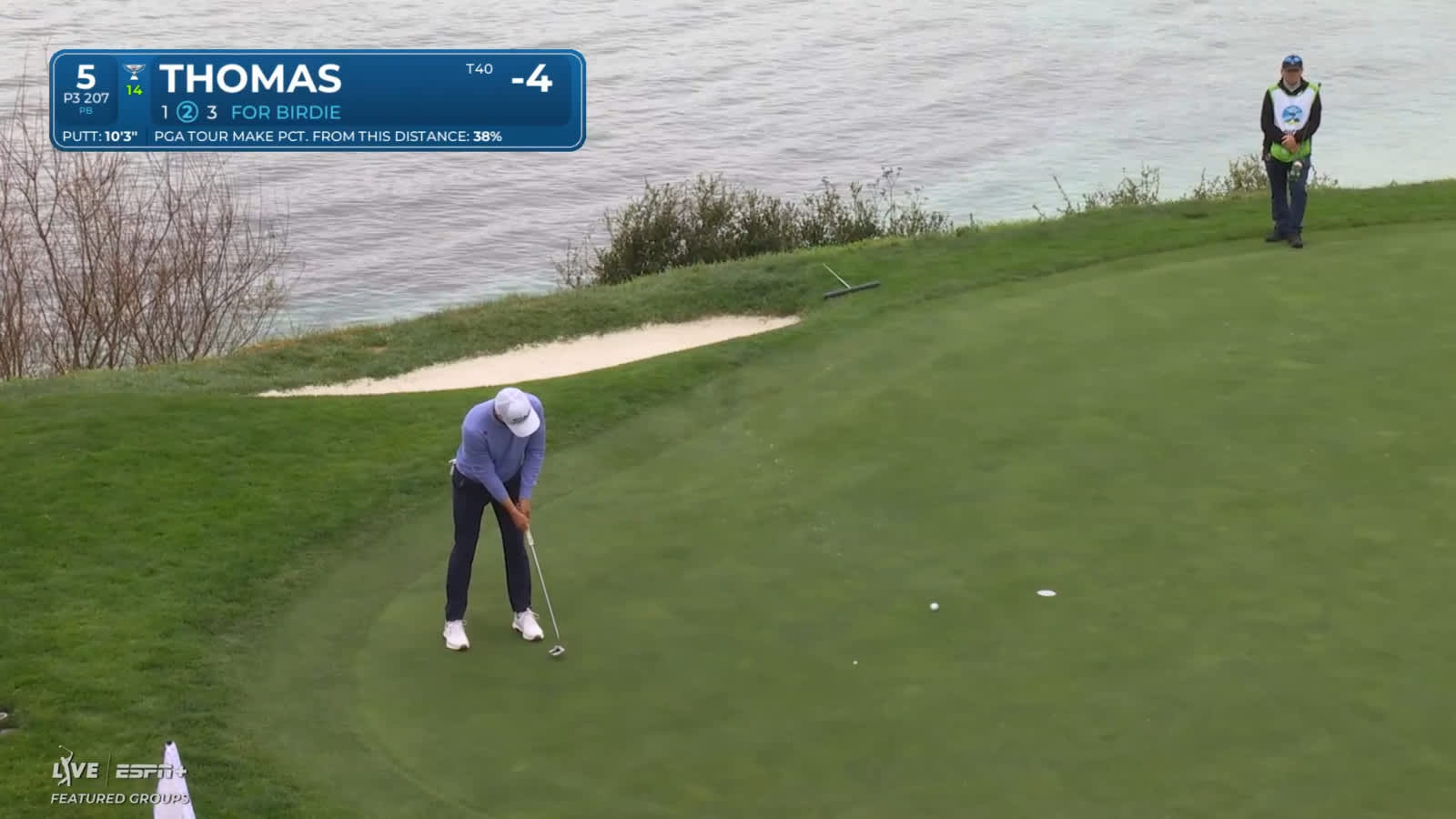 Justin Thomas holes 10-foot birdie putt at AT&T Pebble Beach