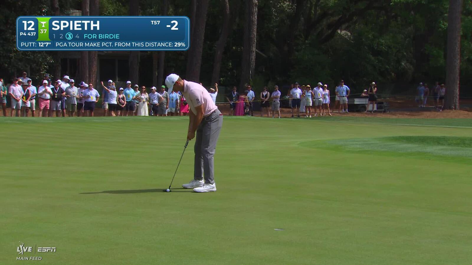 Jordan Spieth's 127-yard approach sets up birdie on No. 12 at RBC Heritage