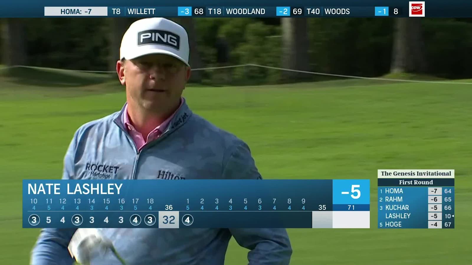 Nate Lashley makes birdie on No. 1 at Genesis