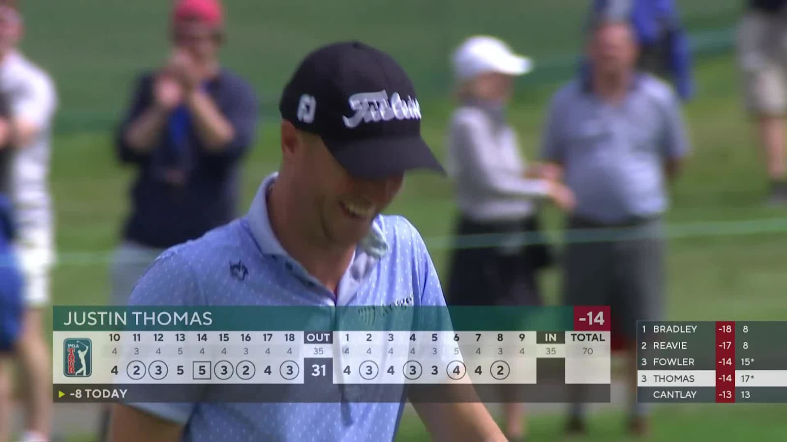 Justin Thomas sinks a 39-foot birdie putt at Travelers