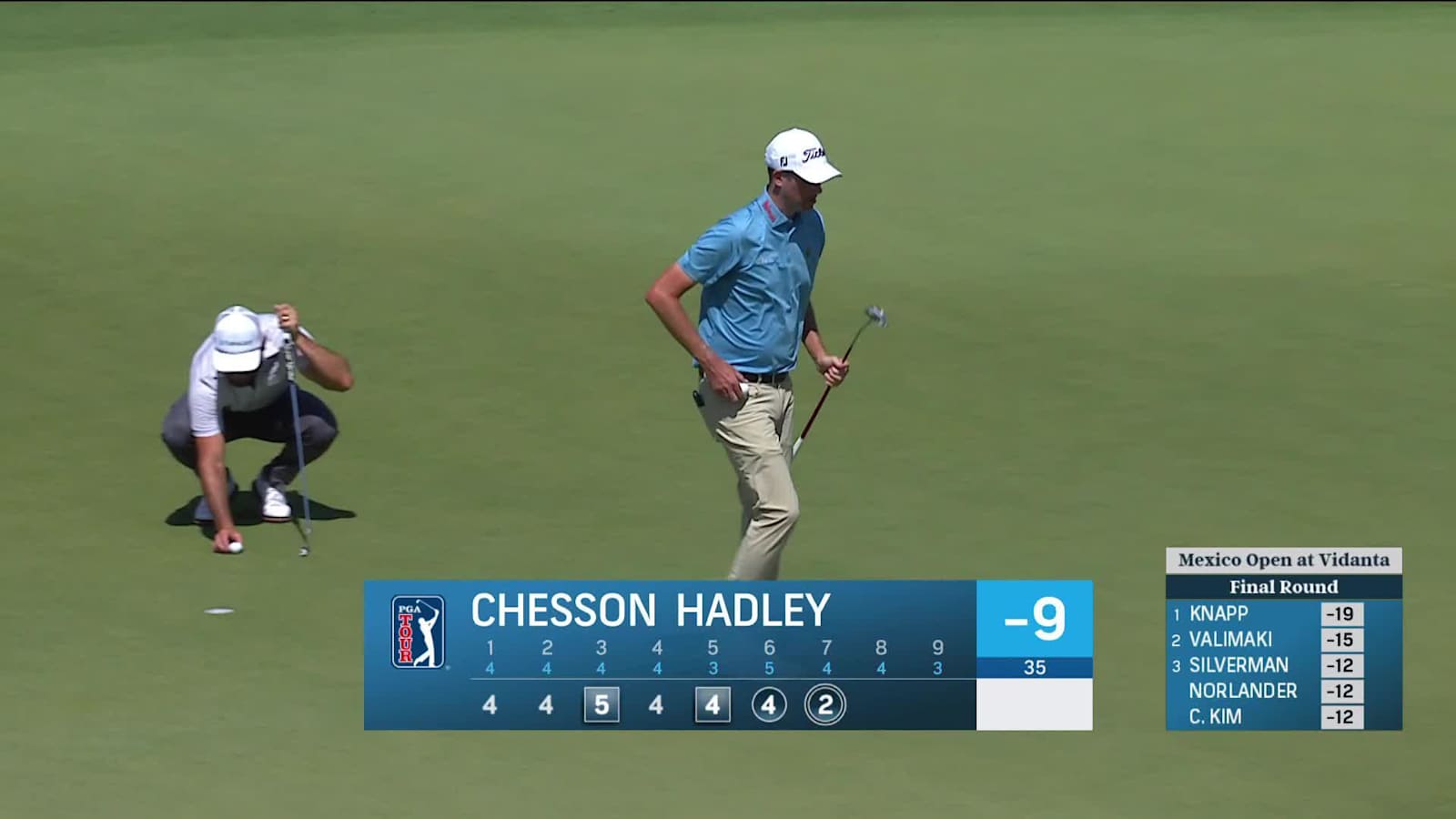 Chesson Hadley drops 17-footer for eagle at Mexico Open