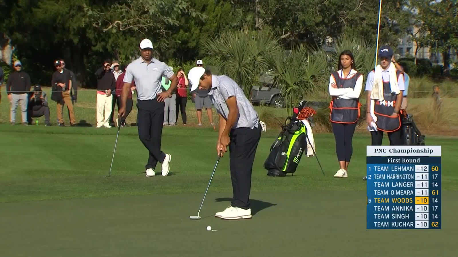 Tiger and Charlie Woods combine for birdie at PNC Championship