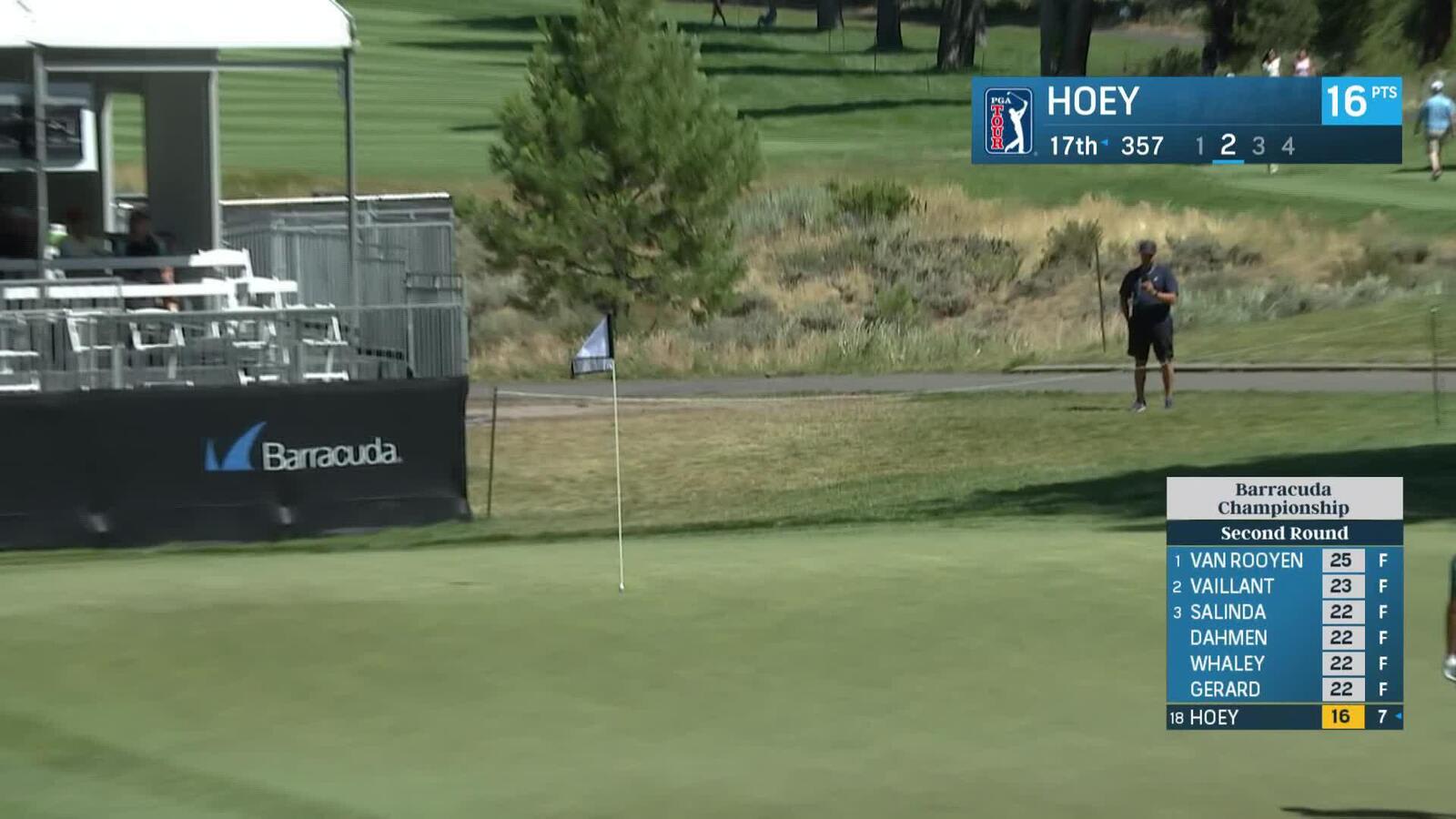 Rico Hoey gets up and down for birdie on No. 17 at Barracuda