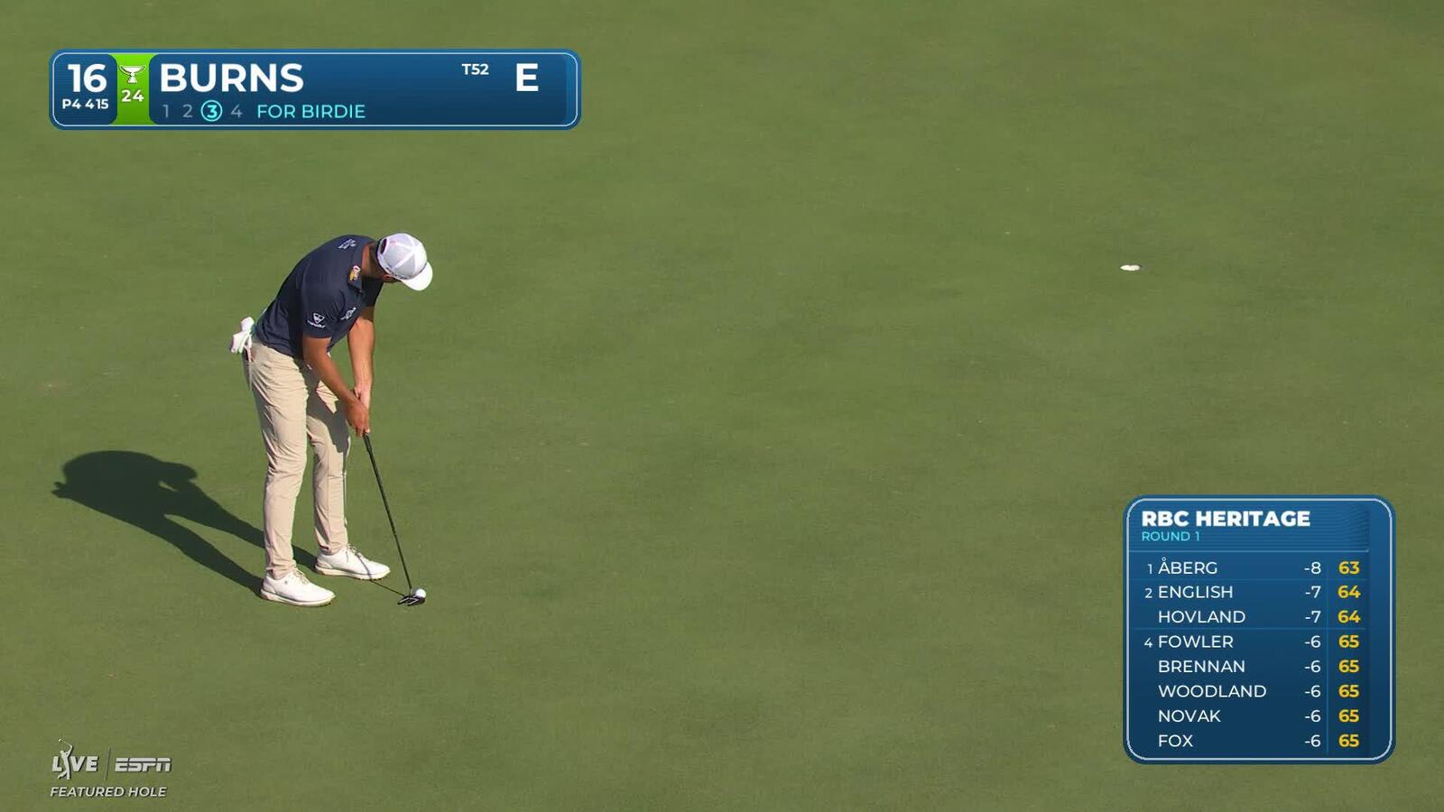 Sam Burns sinks 20-foot birdie putt on No. 16 at RBC Heritage