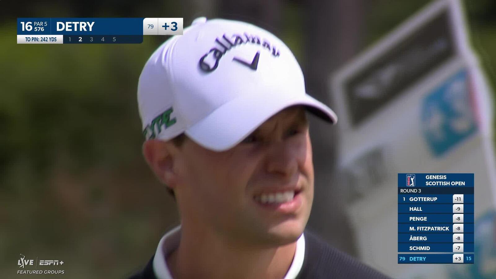 Thomas Detry makes eagle putt on No. 16 at Genesis Scottish Open