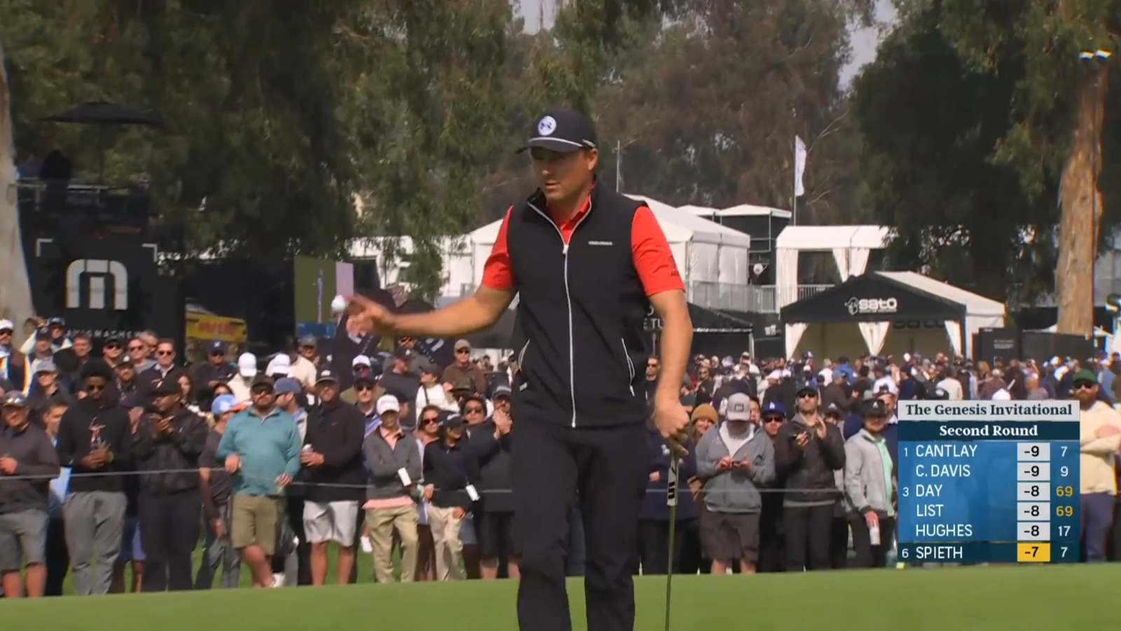 Jordan Spieth throws a dart from 152-yards at Genesis