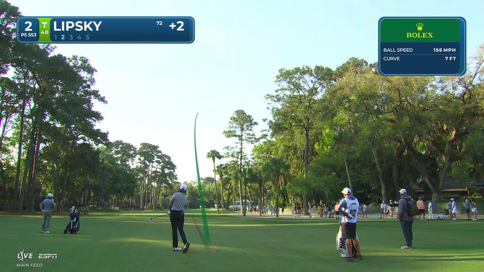 David Lipsky gets up-and-down from 56 yards from the bunker for birdie on No. 2 at RBC Heritage