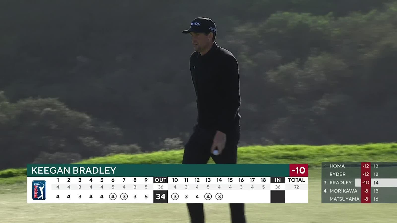 Keegan Bradley nearly holes out eagle on No. 14 at Farmers