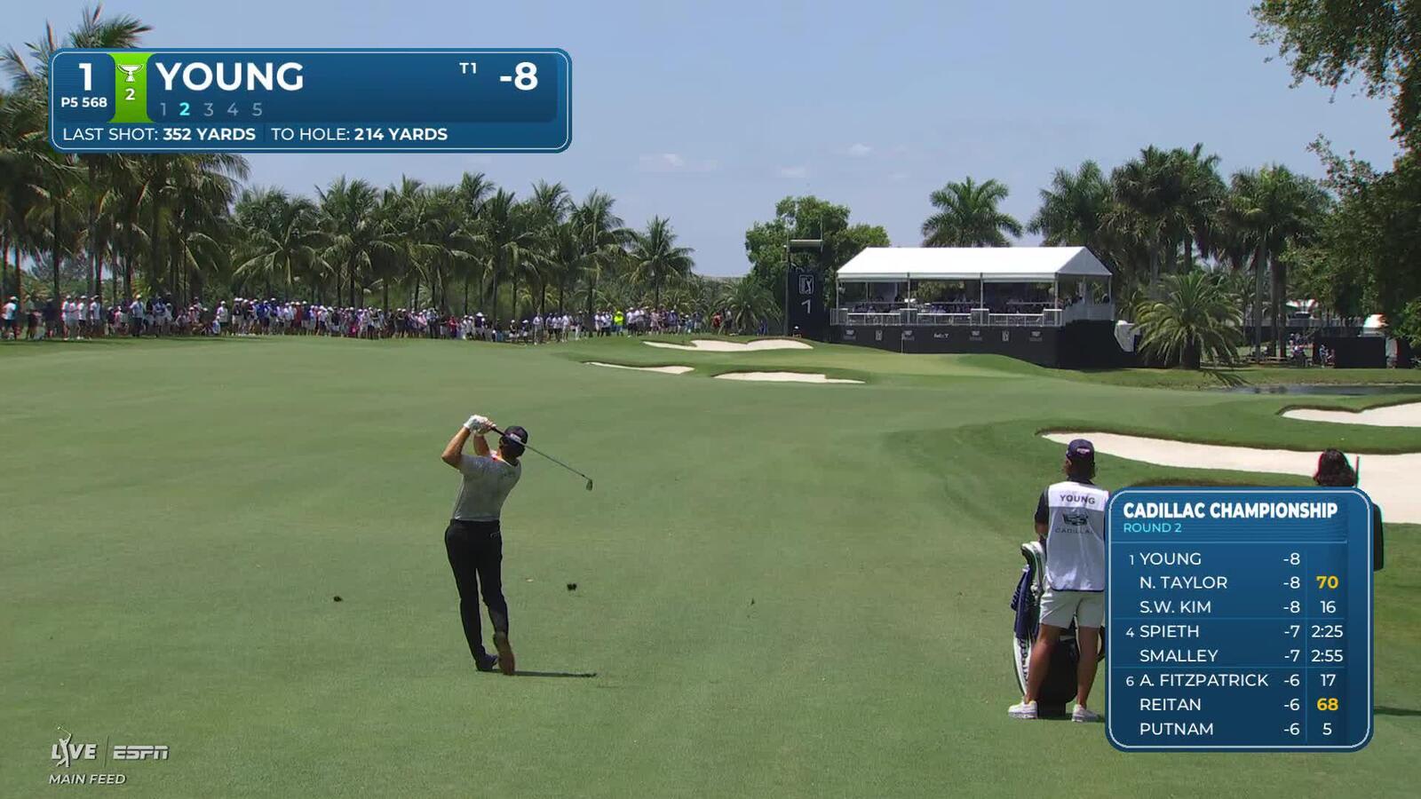 Cameron Young reaches par-5 No. 1 in two, makes birdie at Cadillac