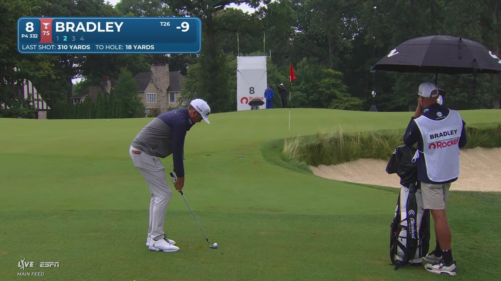 Keegan Bradley drains 5-foot putt for birdie on No. 8 at Rocket Classic