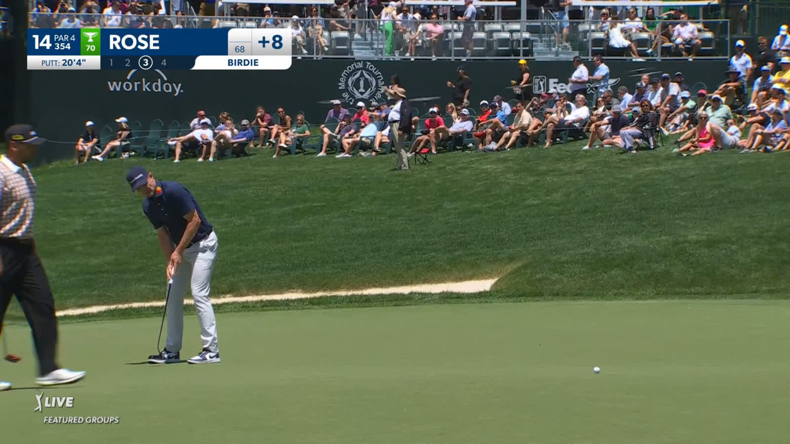 Justin Rose drips in 20-footer for birdie at the Memorial