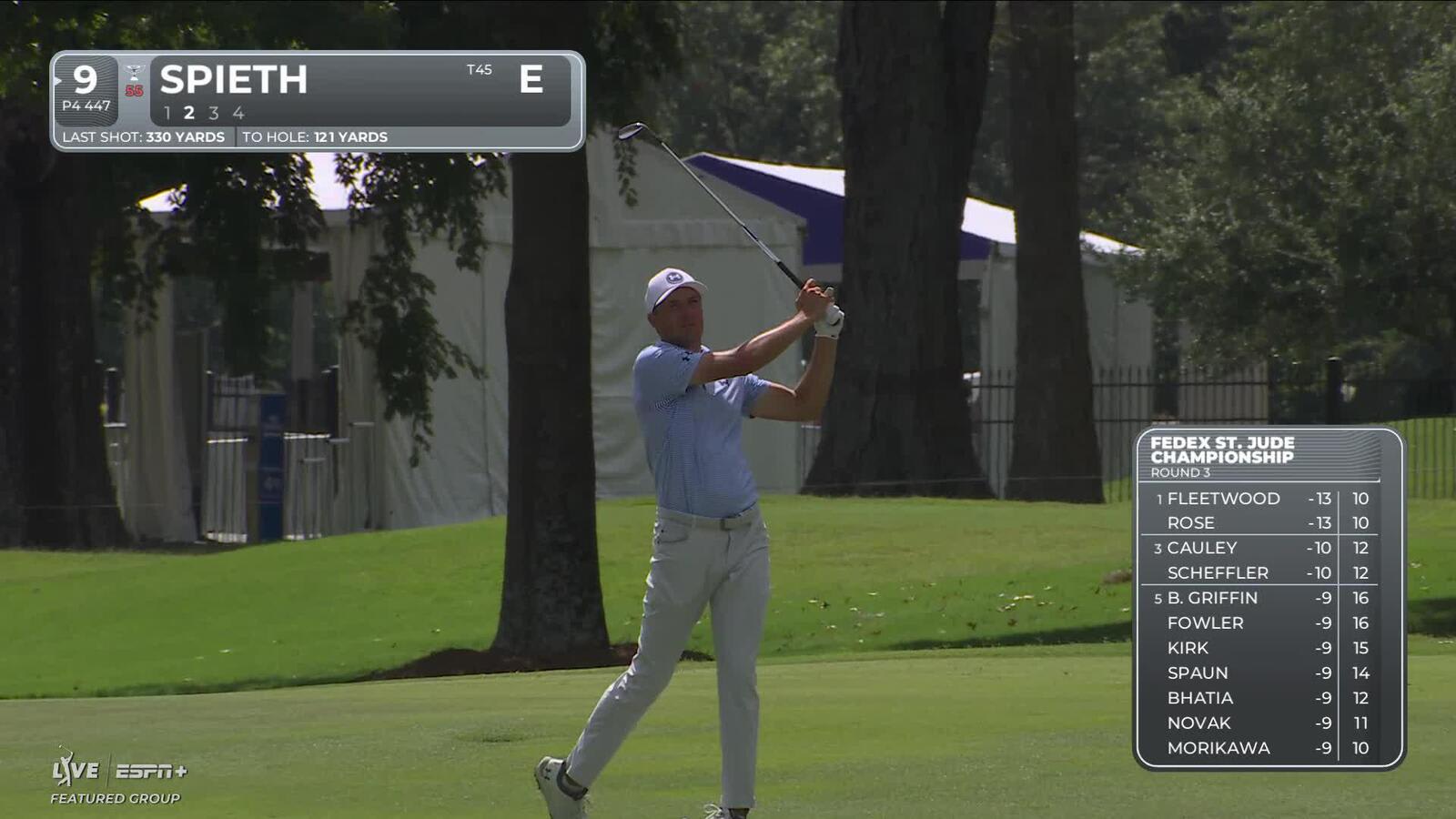 Jordan Spieth makes birdie on No. 9 at FedEx St. Jude