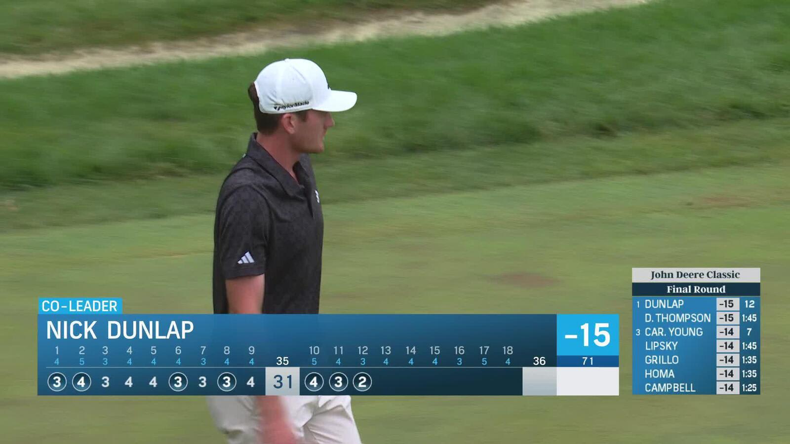 Nick Dunlap ties lead with eighth birdie of his day at John Deere