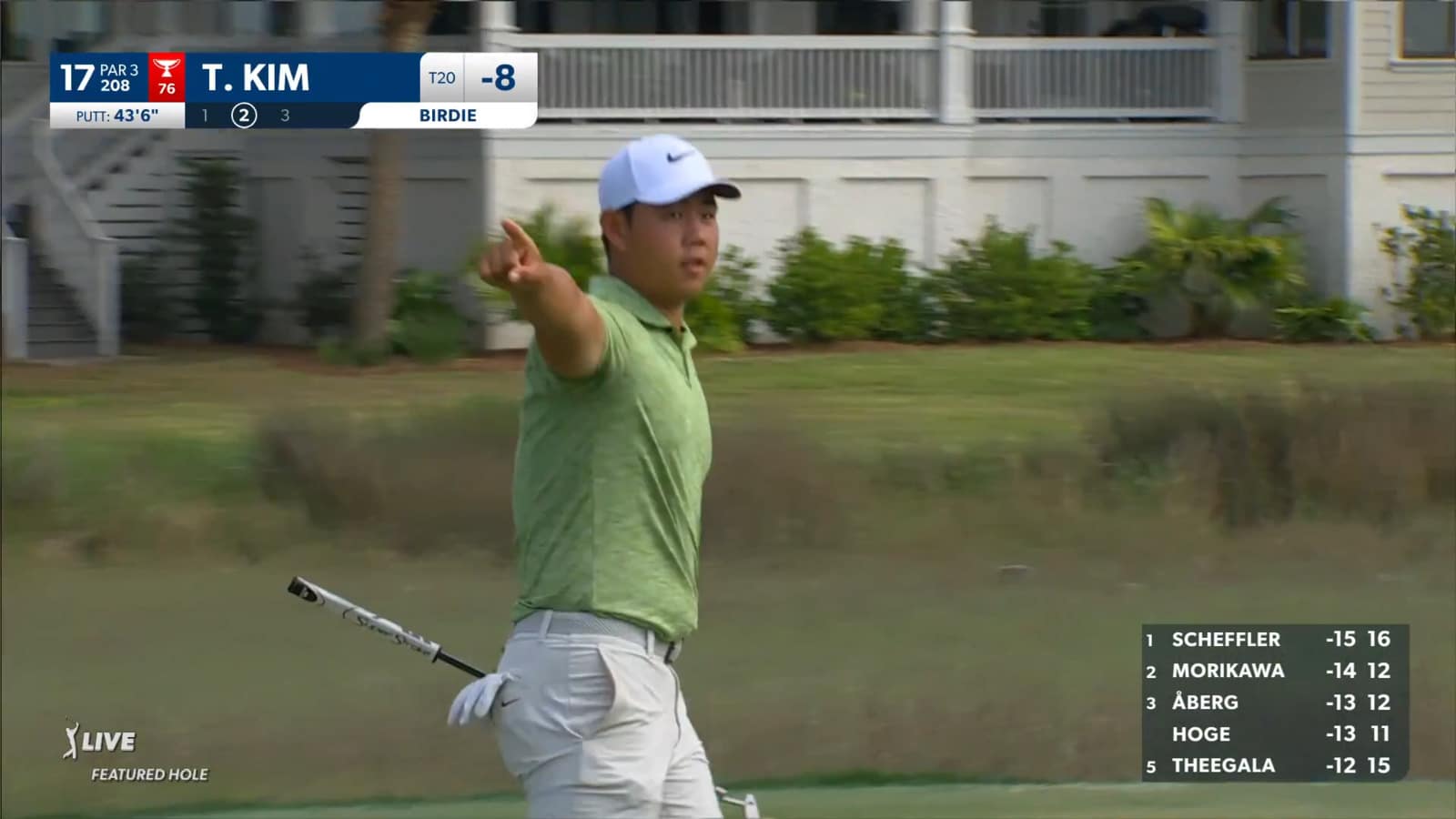 Tom Kim drains a 43-foot birdie putt at RBC Heritage