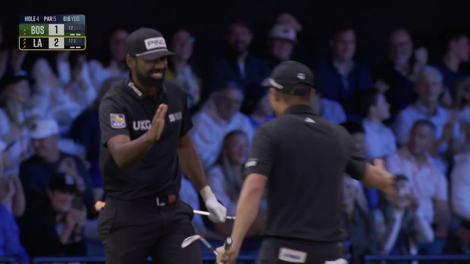 Sahith Theegala holes electric chip at TGL