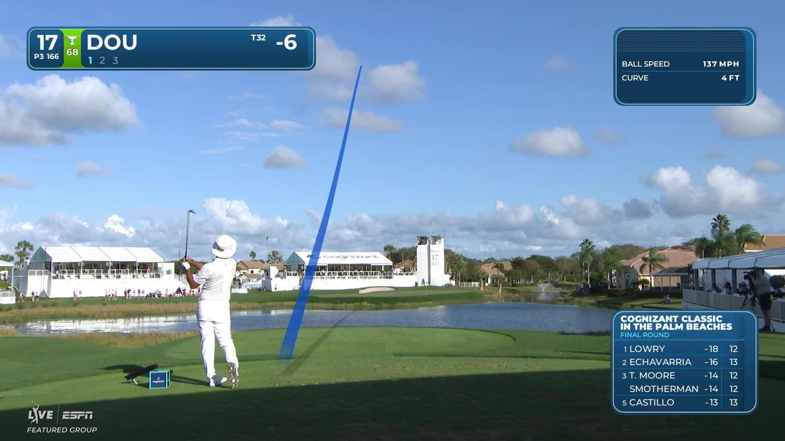 Zecheng Dou hits 170-yard tee shot to 13 feet, sets up birdie on No. 17 at Cognizant Classic