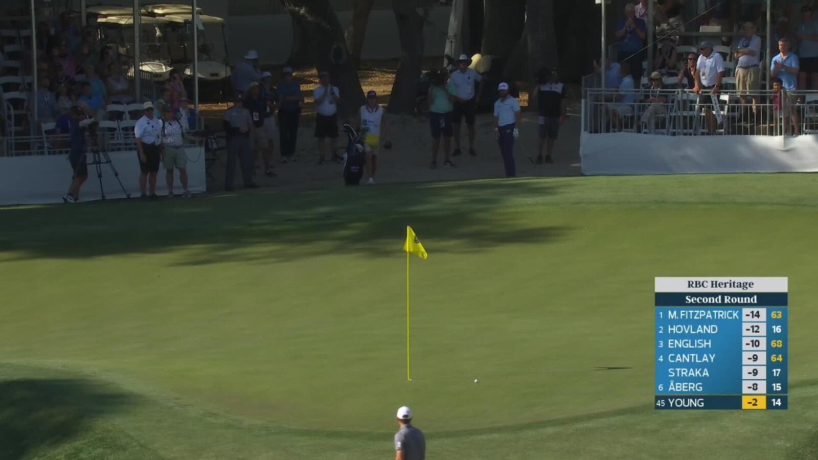 Cameron Young sinks 4-foot putt for birdie on No. 15 at RBC Heritage