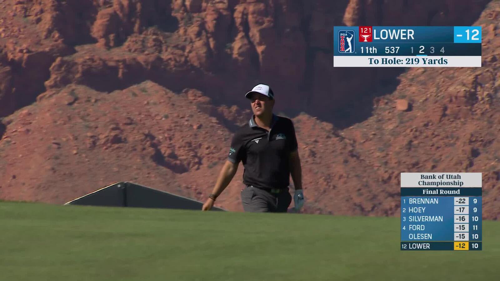 Justin Lower holes out from 33 yards for birdie on No. 11 at Bank of Utah