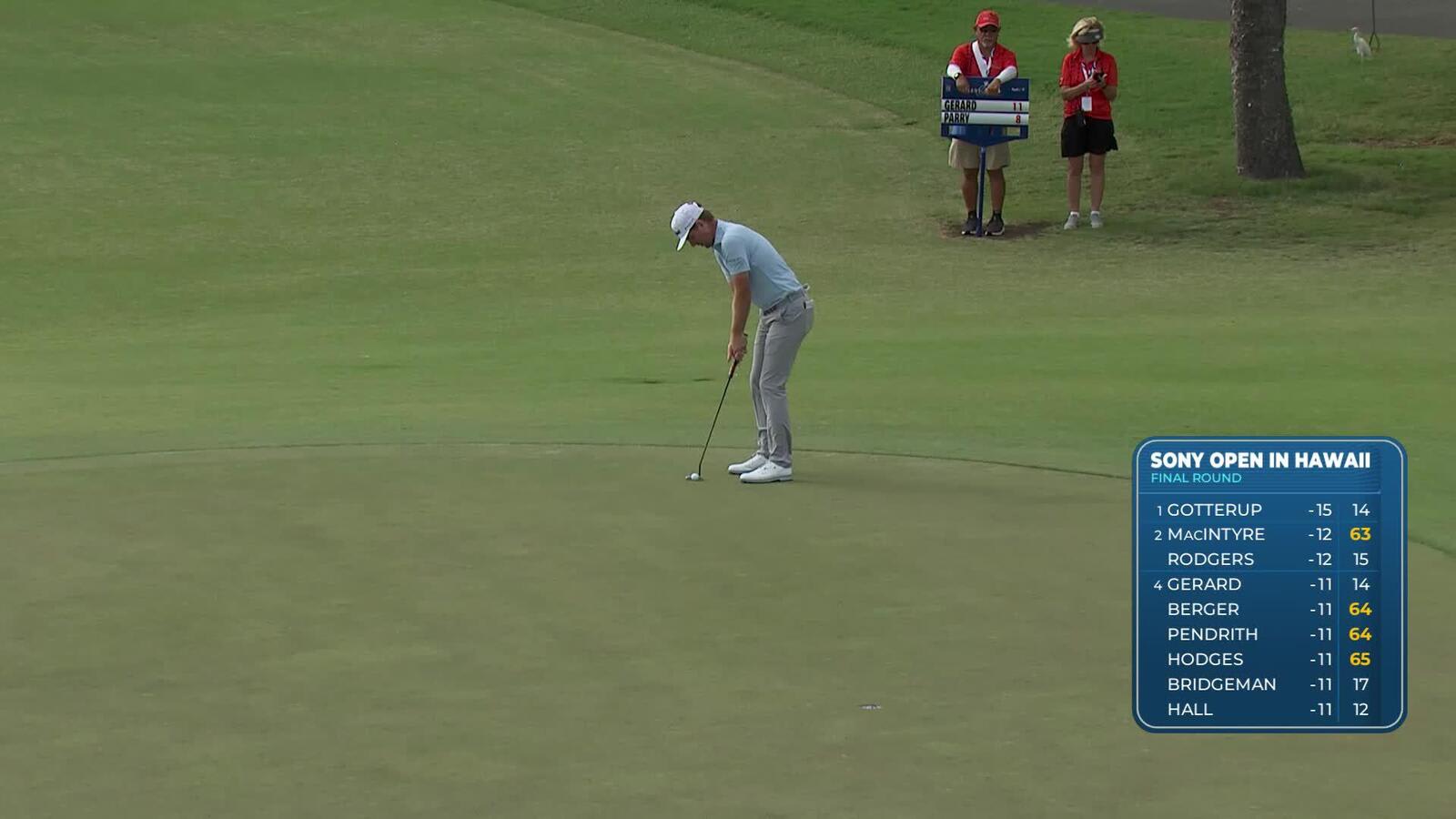 Ryan Gerard sinks 27-foot birdie putt on No. 15 at Sony Open