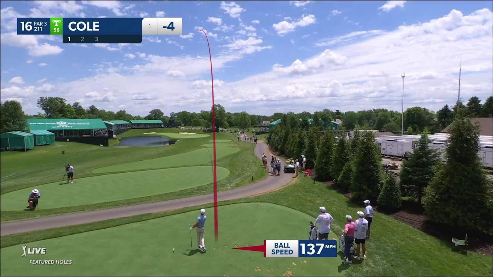 Eric Cole uses the backstop to set up birdie at the Memorial