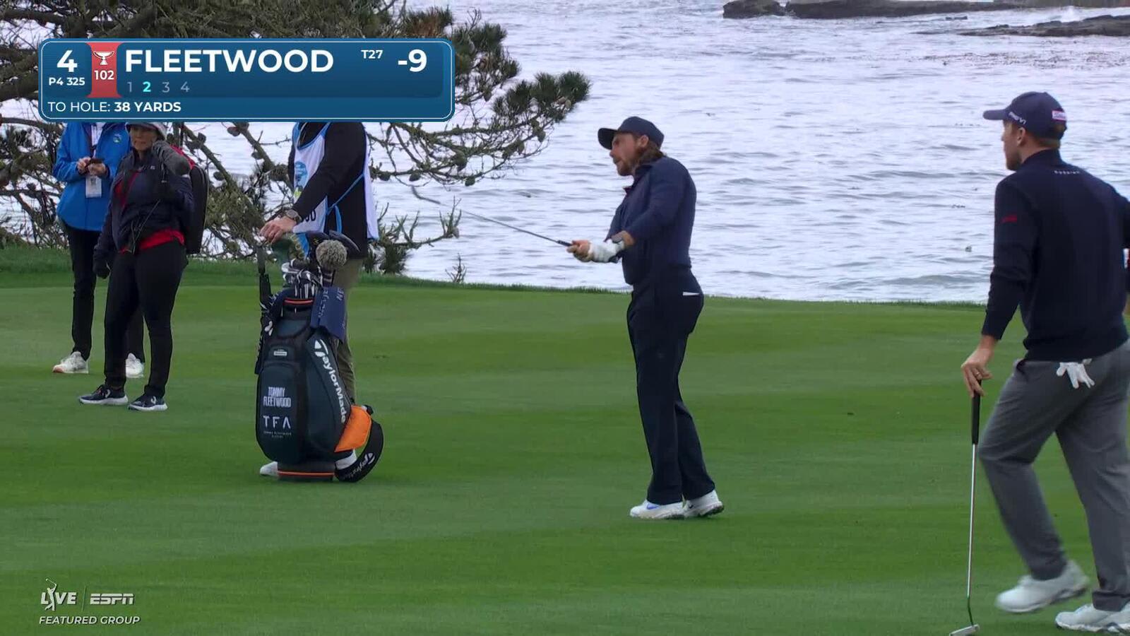 Tommy Fleetwood pours in 4-foot birdie putt on No. 4 at Pebble Beach