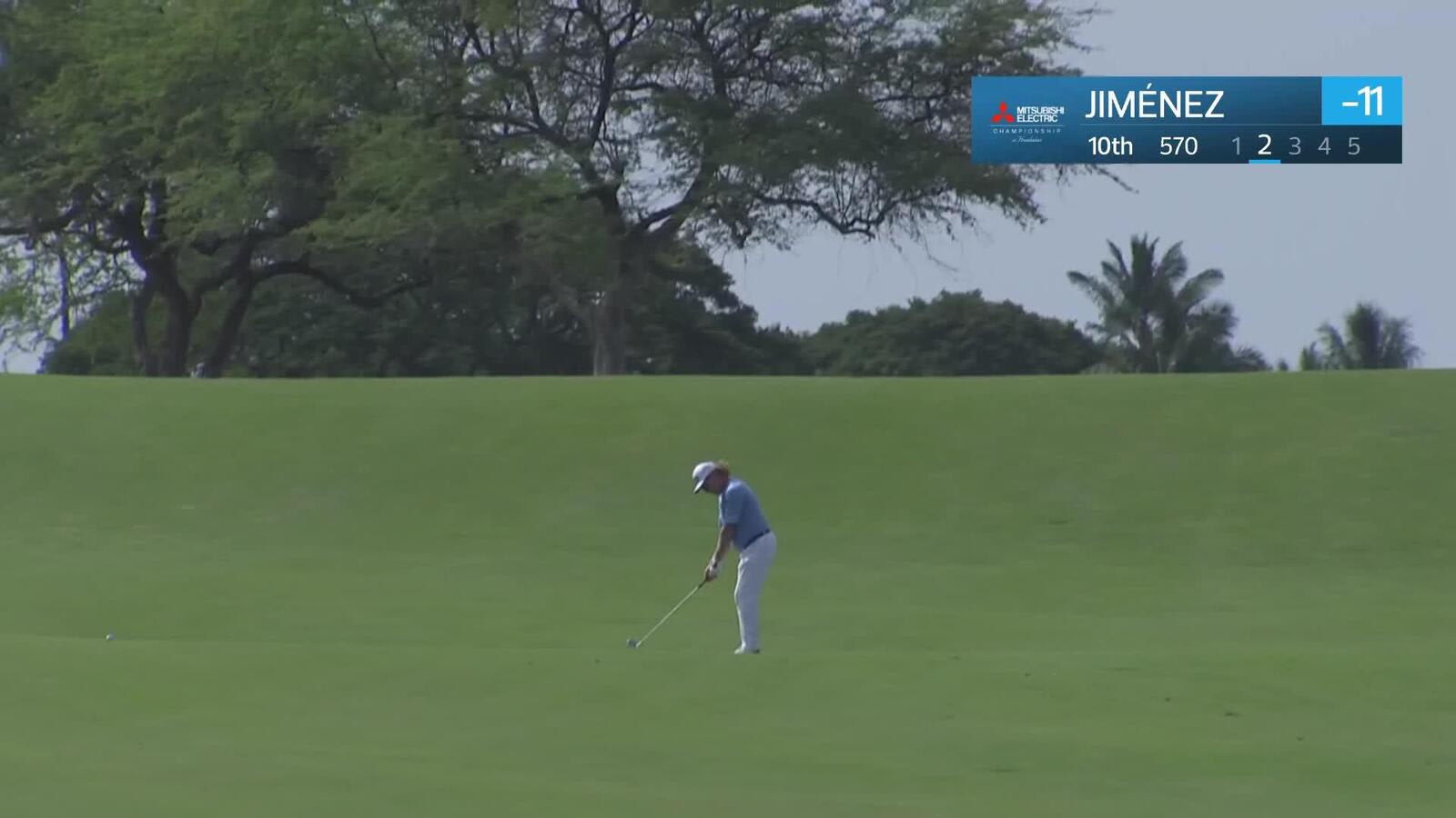 Miguel Angel Jiménez makes eagle putt on No. 10 at Mitsubishi Electric Championship at Hualalai