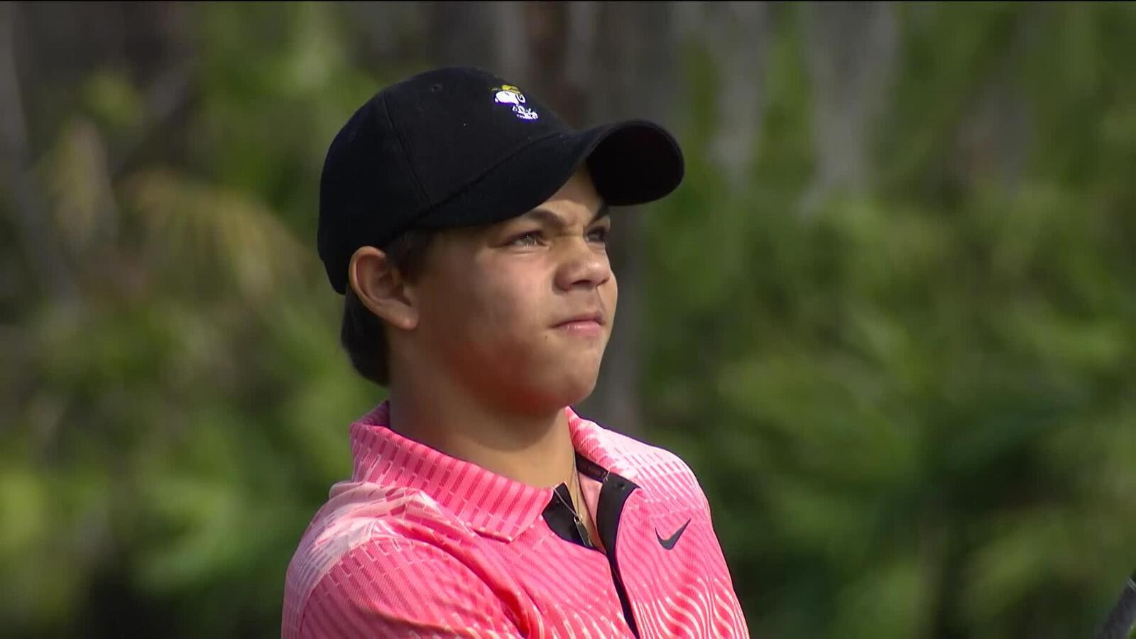 Charlie Woods throws a dart to yield birdie at PNC Championship