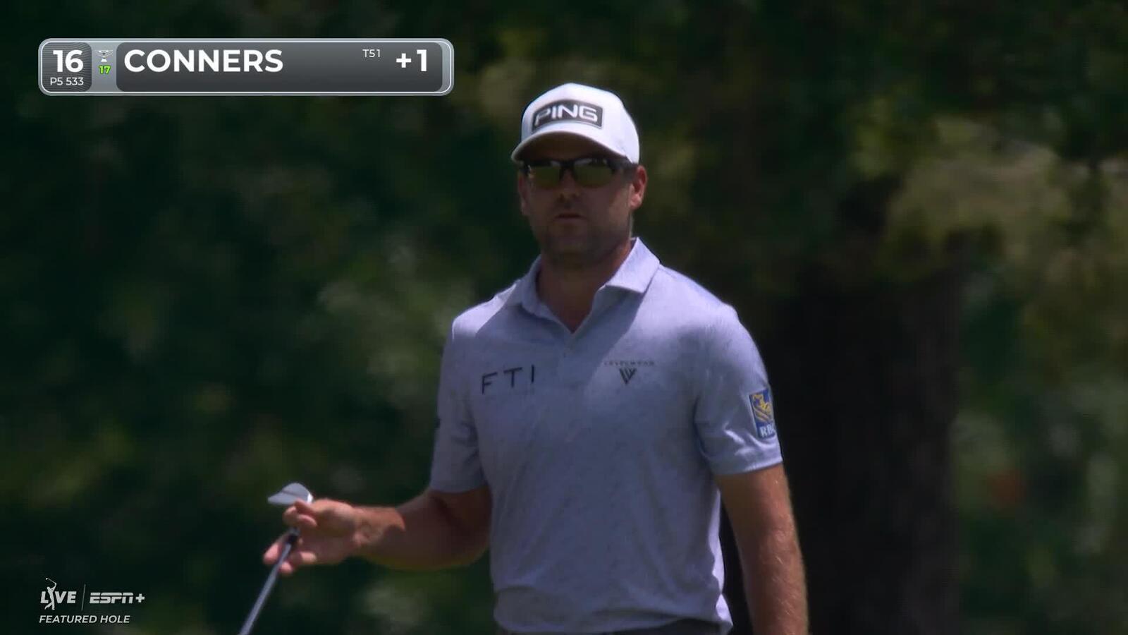 Corey Conners sinks a 32-foot birdie putt on No. 16 at FedEx St. Jude