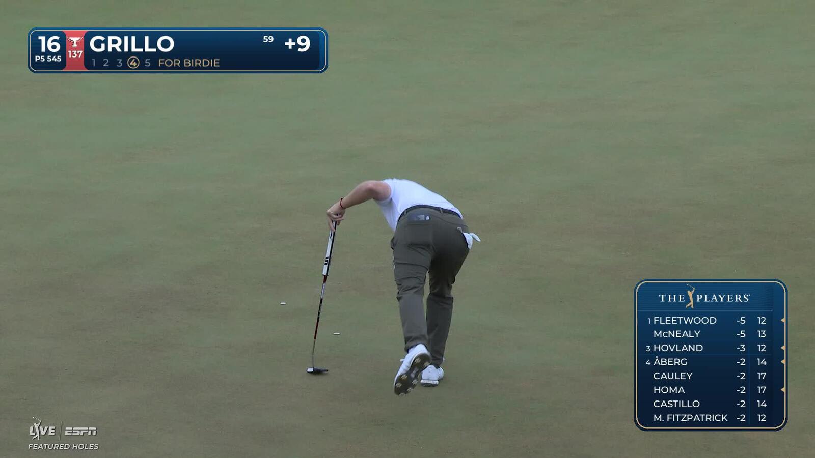 Emiliano Grillo sinks 5-foot birdie putt on No. 16 at THE PLAYERS