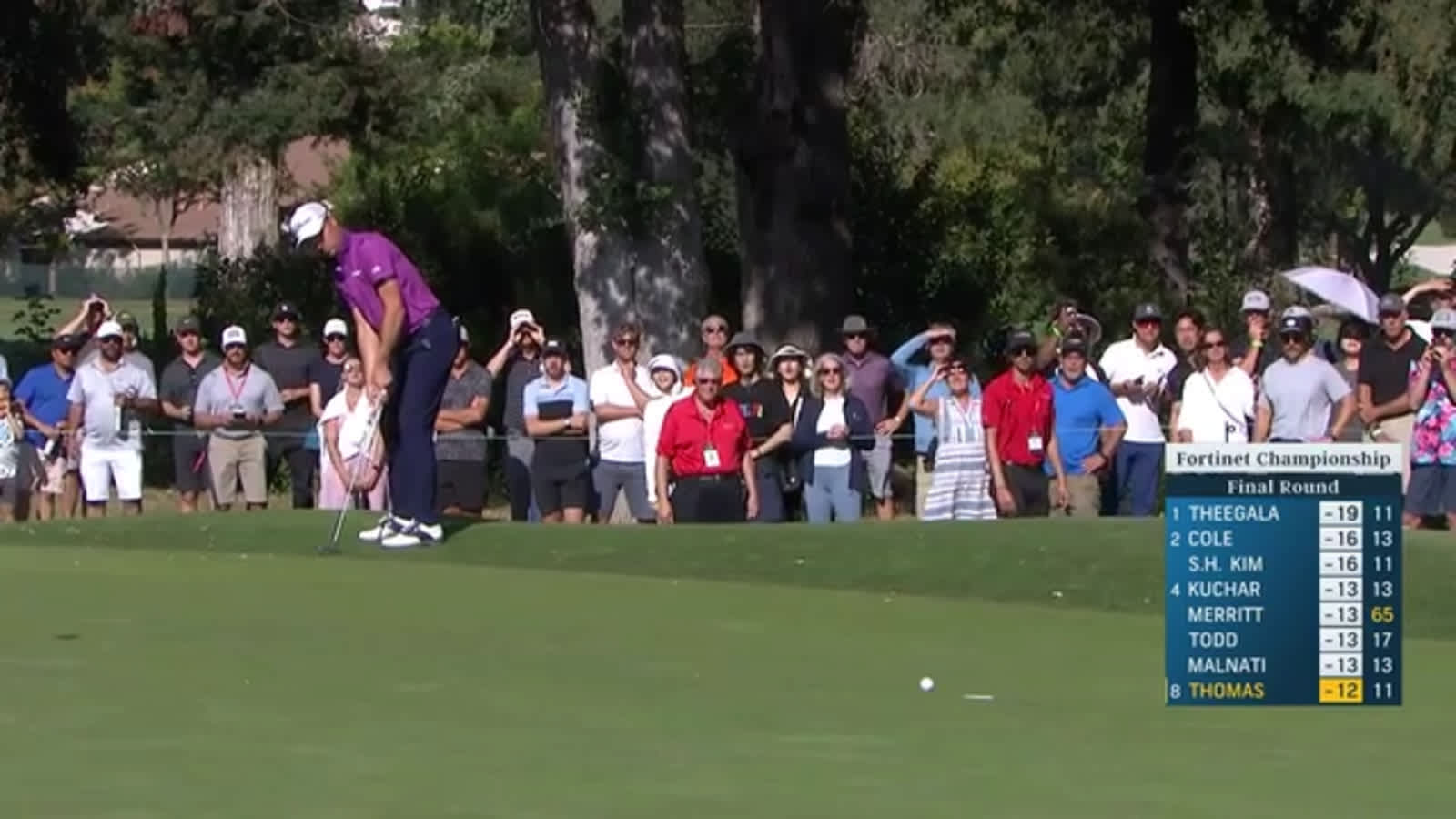 Justin Thomas holes eagle from the fringe at Fortinet Championship