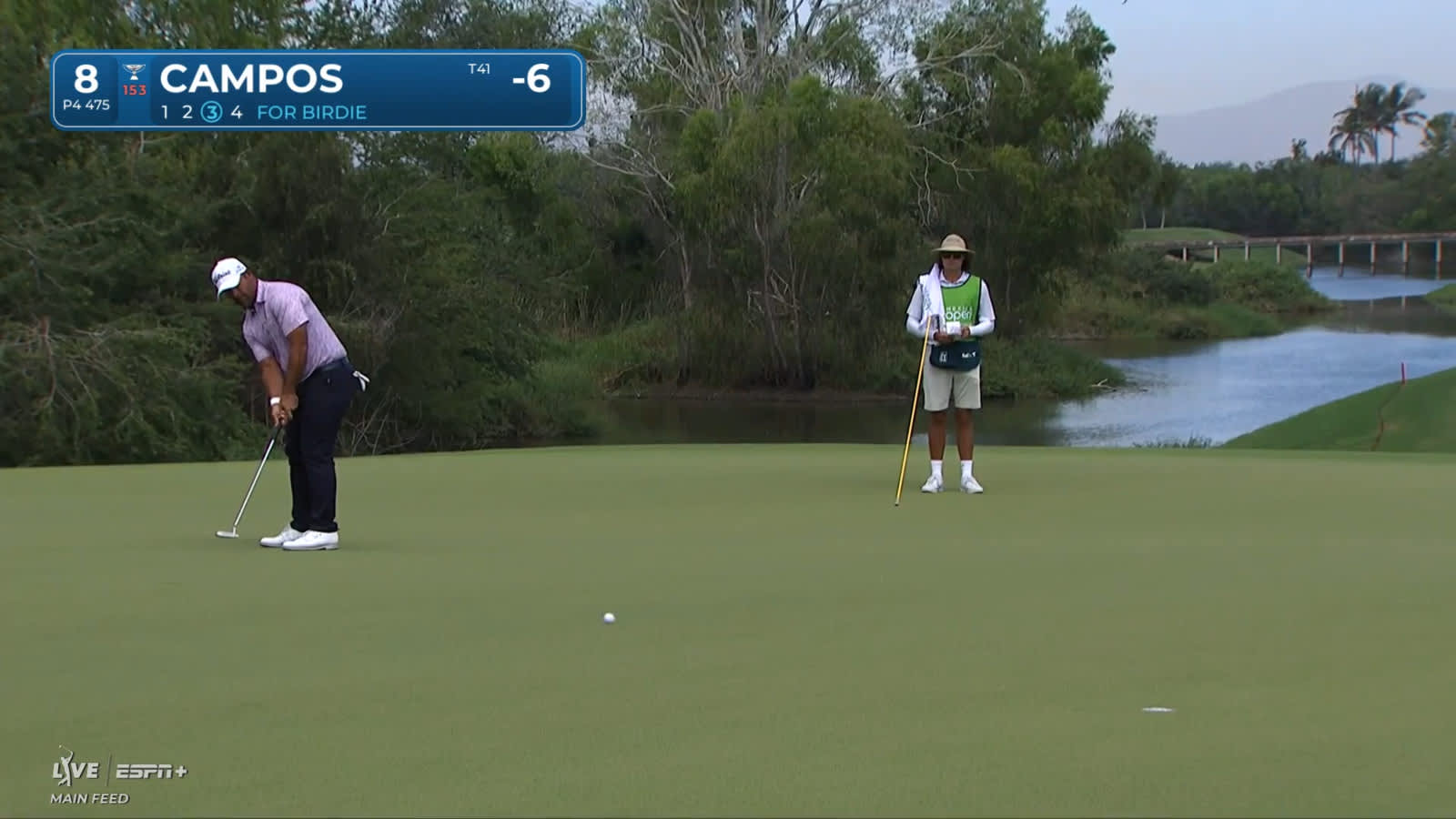 Rafael Campos trickles in a 30-foot birdie putt at Mexico Open