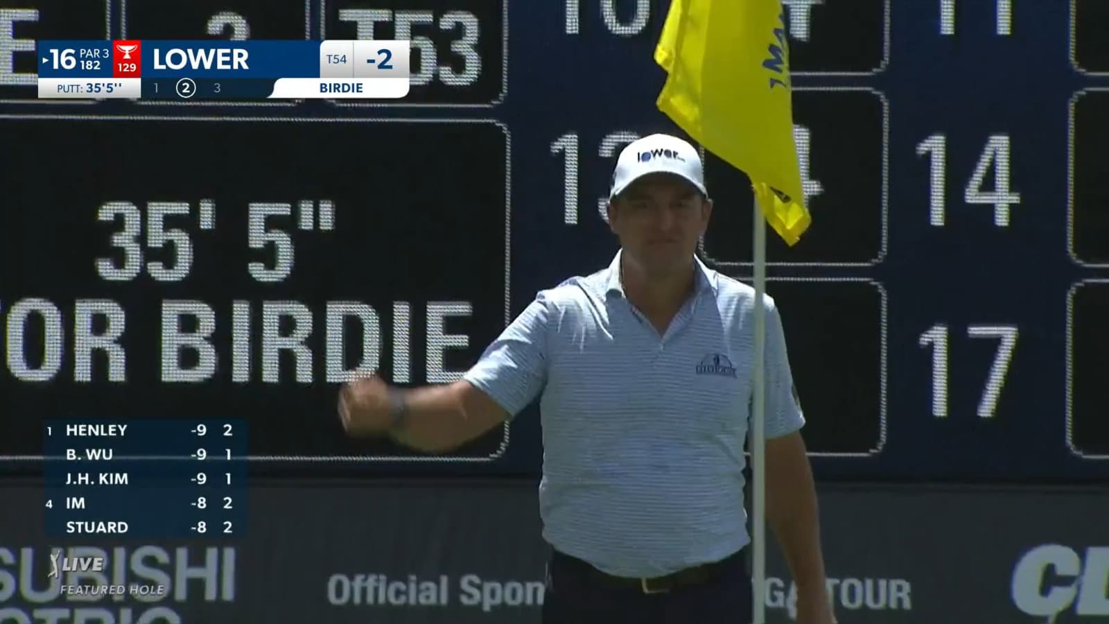 Justin Lower sinks a 35-foot birdie putt at Wyndham