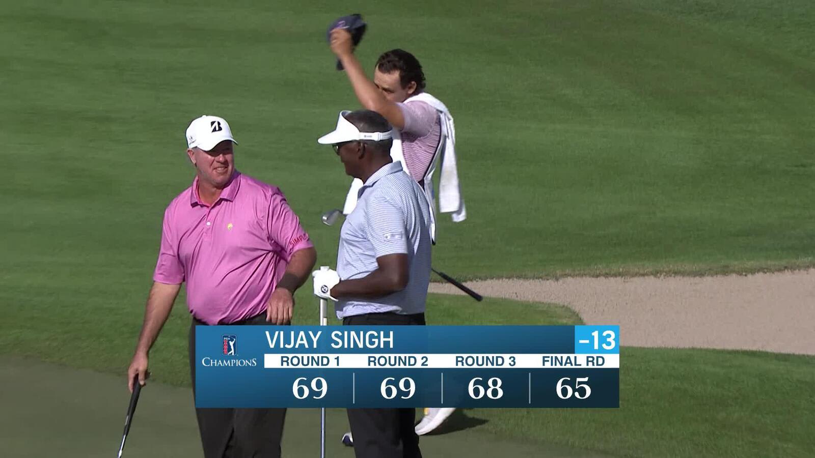 Vijay Singh makes birdie putt on No. 18 at Charles Schwab Cup Championship