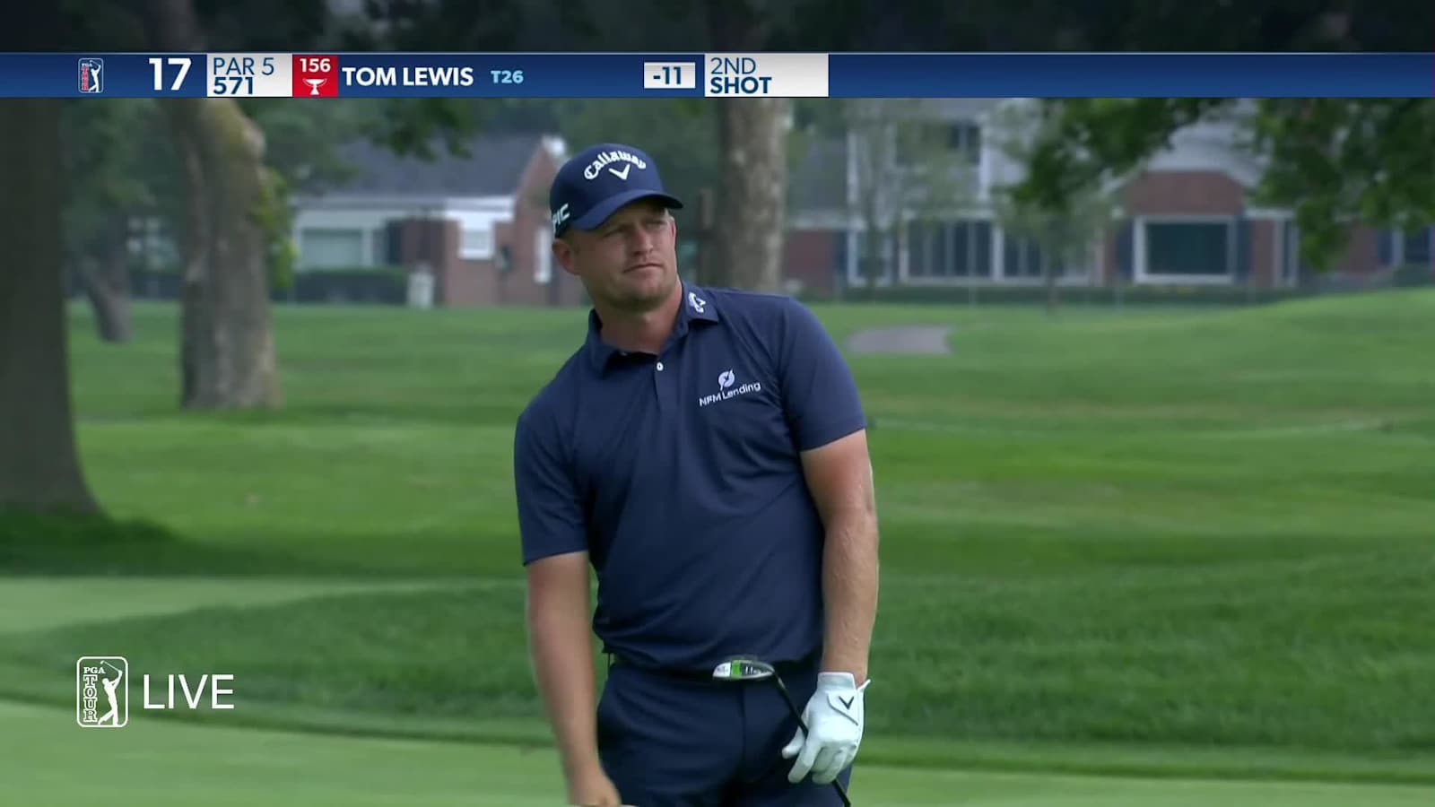 Tom Lewis sinks a 16-foot birdie on No. 17 in Round 4 at Rocket Mortgage